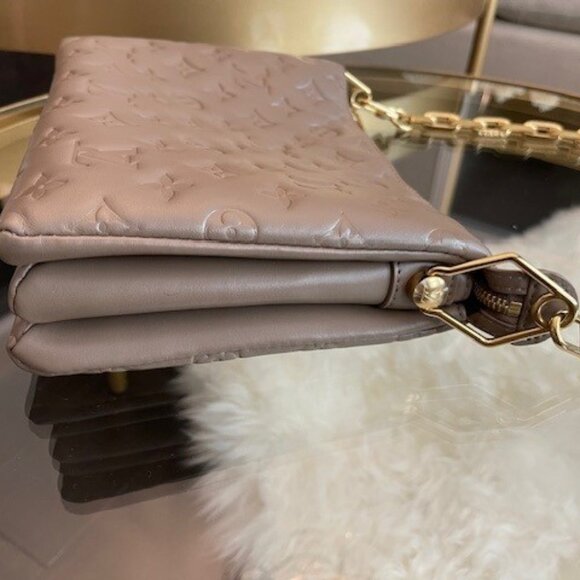 GIFTABLE LOUIS VUITTON  Lambskin Embossed Monogram Coussin PM Taupe - Picture 9 of 16